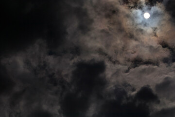 Dramatic sky with sun and dark clouds