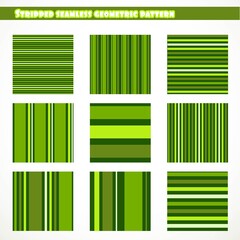 Set of stripped seamless geometric pattern in green, light green and dark green colors