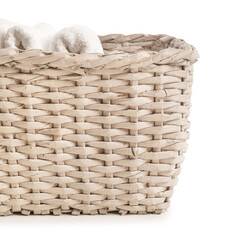 Basket with laundry on white background