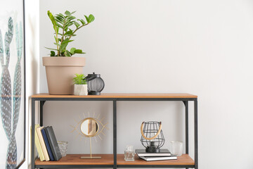 Stylish rack in interior of living in room