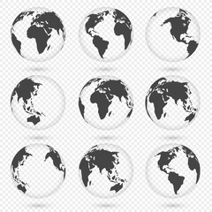 Earth globe. World map set. Planet with continents. Africa, Asia, Australia, Europe, North America and South America.