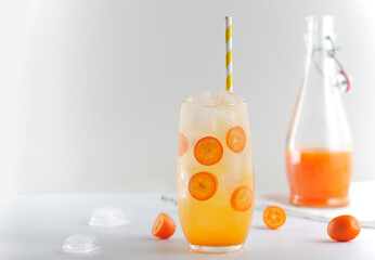 Homemade citrus lemonade on the white background.