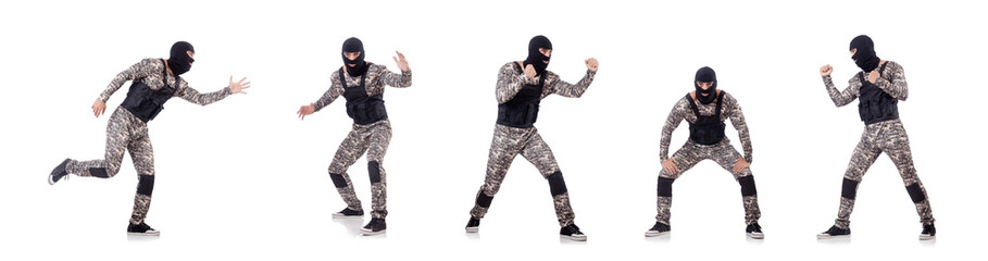 Soldier in camouflage isolated on white