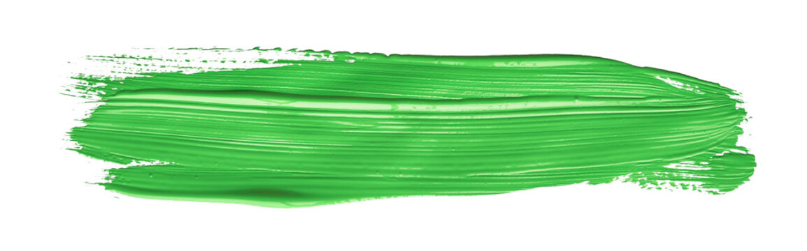 Green chroma brush stroke paiting over isolated background, canvas watercolor texture