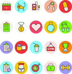 Fitness and Health Colored Vector Icons 