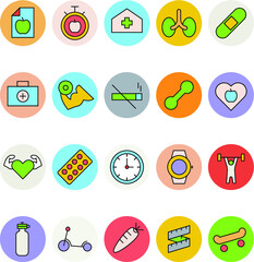 Fitness and Health Colored Vector Icons