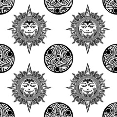 motif Viking Celtic tribal element tattoo design form sun and amulet seamless pattern vector with white background 