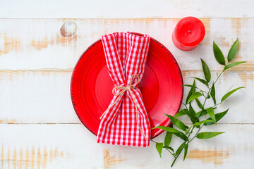 Beautiful table setting on wooden background