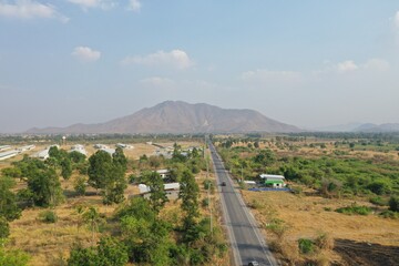 Scenic mountain road view in Lopburi Thailand