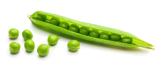 Tasty fresh peas on white background
