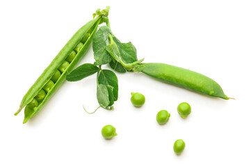 Tasty fresh peas on white background