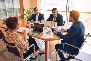 Business lawyers workers meeting at law firm office. Professional executive partners working on...