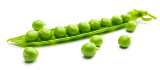 Tasty fresh peas on white background