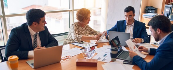 Business lawyers workers meeting at law firm office. Professional executive partners working on...