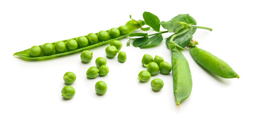 Tasty fresh peas on white background