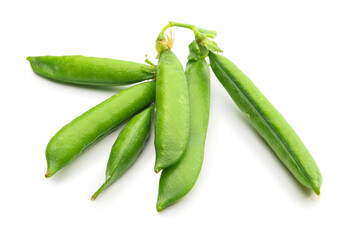 Tasty fresh peas on white background