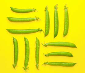 Tasty fresh peas on color background