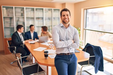 Business lawyers workers meeting at law firm office. Professional executive partners working on finance strategry at the workplace. Leader worker standing confident looking at the camera.