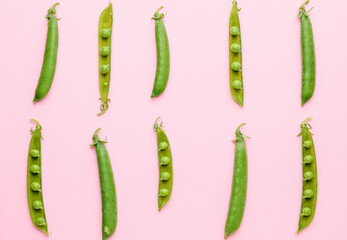 Tasty fresh peas on color background