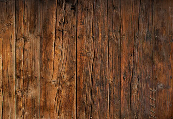 Texture old colored wood in vintage style. Logs of old, natural and worn wood. Background wall wood and natural worn brown.
