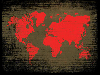 Global warming world map with grunge effect