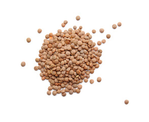 Raw lentils on white background
