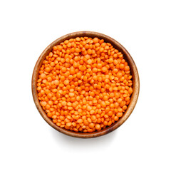 Bowl with lentils on white background