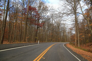 Scenic roadway in an autumn country side
