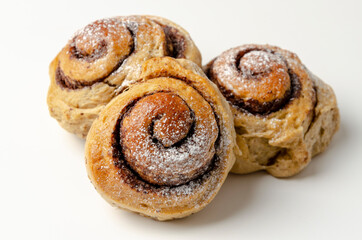 buns made from banana dough with chocolate and cinnamon. Delicious breakfast