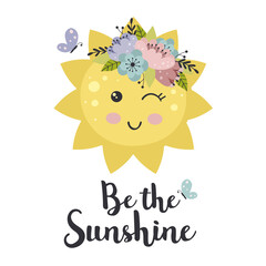 poster with cute floral sun -  vector illustration, eps
