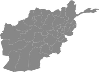 Gray Provinces Map of Asian Country of Afghanistan