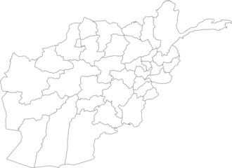 White Provinces Map of Asian Country of Afghanistan
