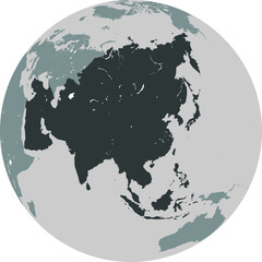 Orthographic Projection of the Globe with Asian Continent