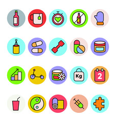 Fitness and Health Colored Vector Icons
