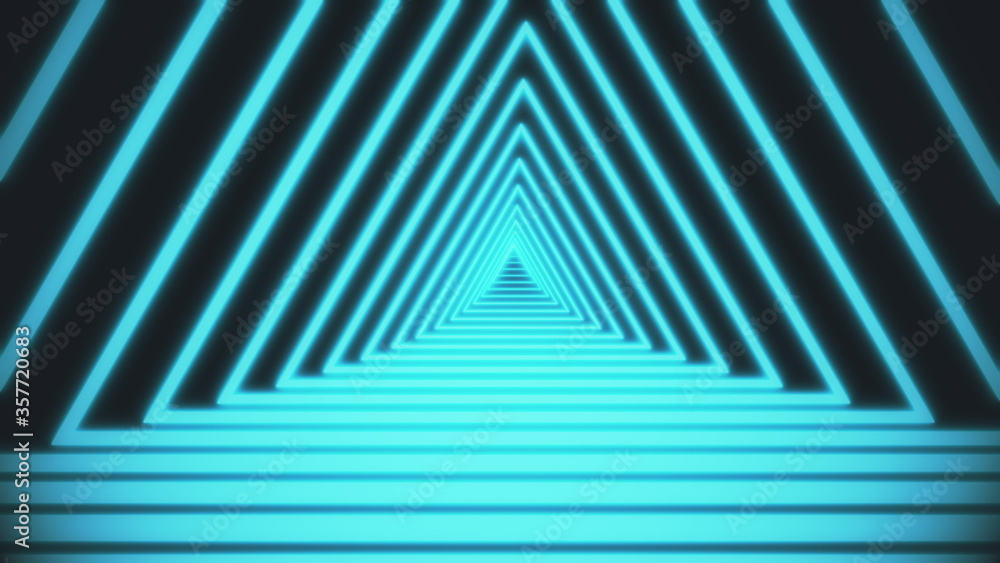 Poster bright pink neon lines on black background are forming motion triangle tunnel. abstract 3d rendering