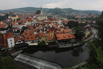 The view of Cesky Krumlov in a cloudy day