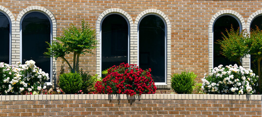 Arched Church Windows and Landscaping