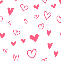 Hand drawn hearts seamless pattern. Texture background for valentine's day with heart doodles.