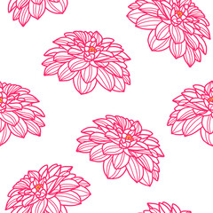 Vector illustration. Seamless background. Coloring page. Dahlia flowers. Botanical illustration. Red line.