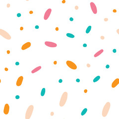 Confetti vector seamless pattern. Abstract festive background with colorful sprinkles and dots.