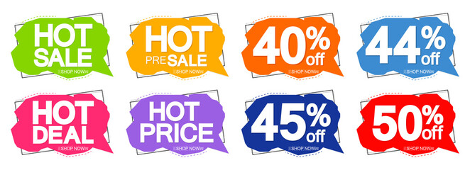 Set Sale banners design template, hot discount tags, vector illustration