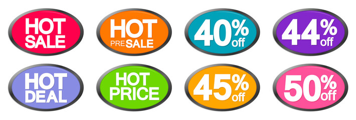 Set Sale banners design template, hot discount tags, vector illustration