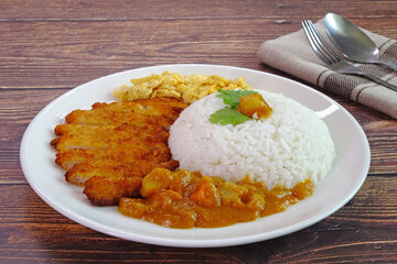 Pork cutlet curry rice (Tonkatsu curry rice, Katsu Kare), Popular Japanese food.