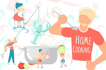 Tiny people cooking at home