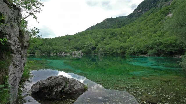 Panoramic view of the small lake of Cornino, Friuli Venezia Giulia region, Italy	