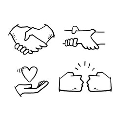 hand drawn doodle Relationship, Mutual Understanding, Mutual Assistance, Interaction, Friendship and Love symbol illustration cartoon style