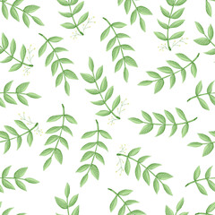 Naklejka na ściany i meble seamless pattern flowers, forest green, gray leaves garland, white background. Wedding invitation banner. Floral arrangement.