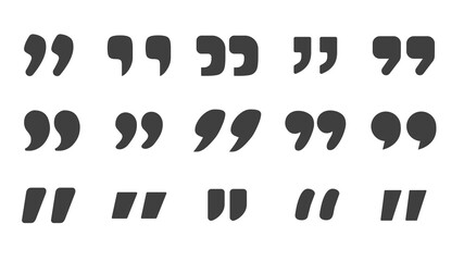 Vector quotation mark set For entering in the speech text box Isolated on white background.