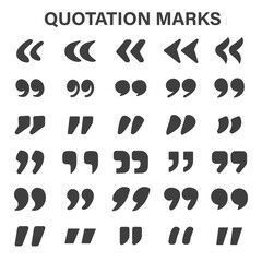 Vector quotation mark set For entering in the speech text box Isolated on white background.