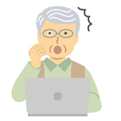 
緑色の服のシニア男性/驚き